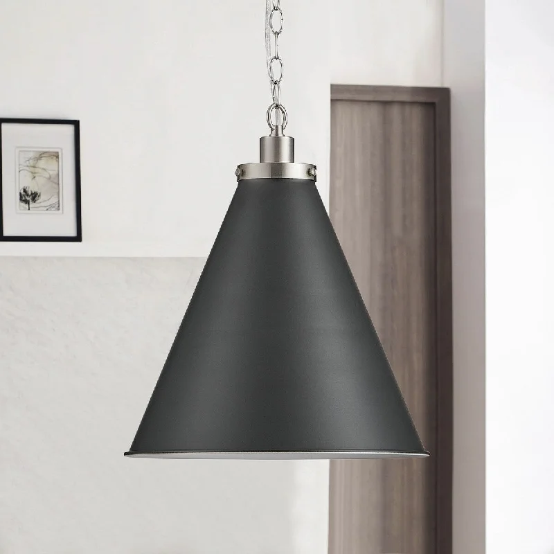 1-Light Cone Brushed Nickel Pendant Lighting - 15.8"D×4.3"W×75.5"H(Adjustable)