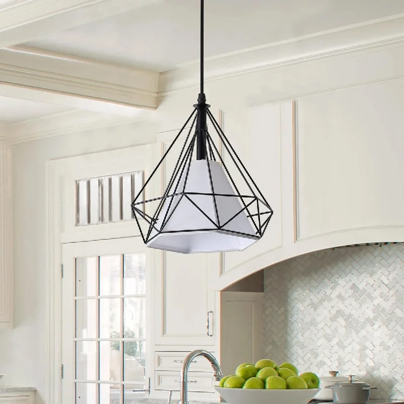 1-Light Diamond Shade Metal Frame Pendant Lighting - 9.8"D×5.1"W×68"H (Adjustable)