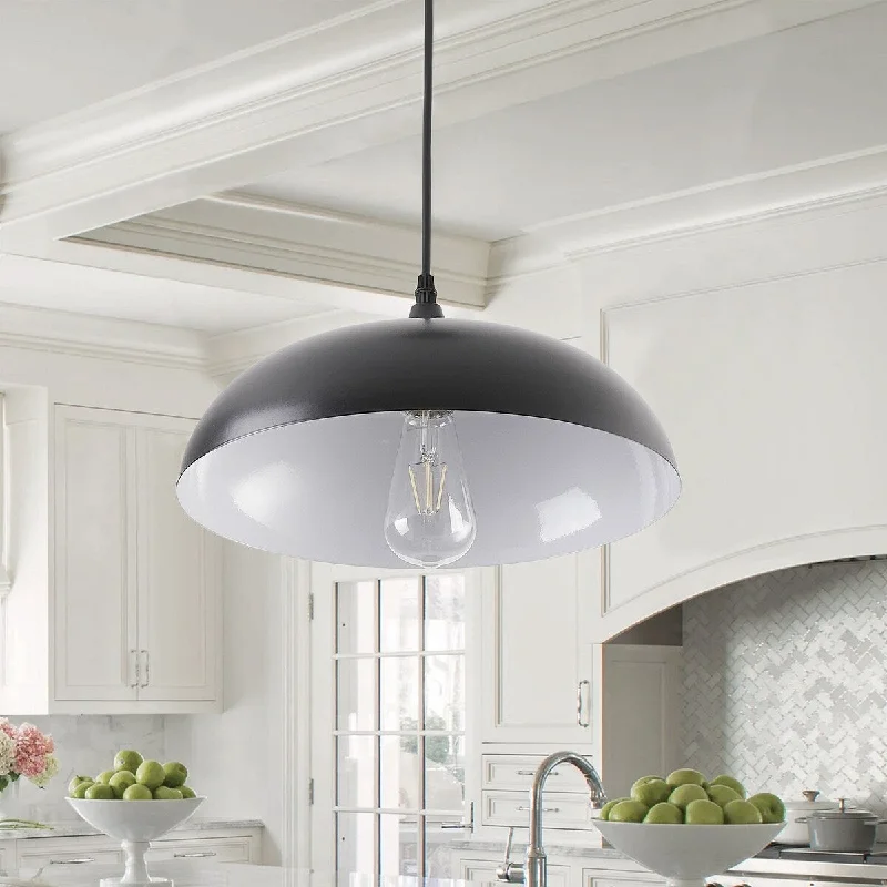 1-Light Height Adjustable Black Finish Dome Pendant Lighting - 13.8"D×5.1"W×64.1"H(Adjustable)