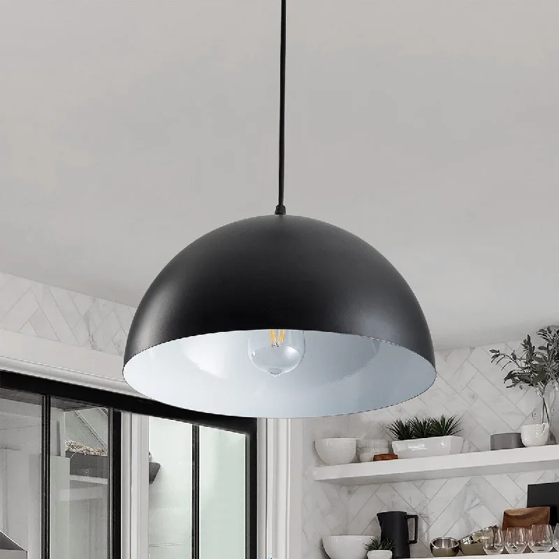 1-Light Modern Black Metal Dome Pendant Lighting - 13.8"D×4.7"W×66"H(Adjustable)