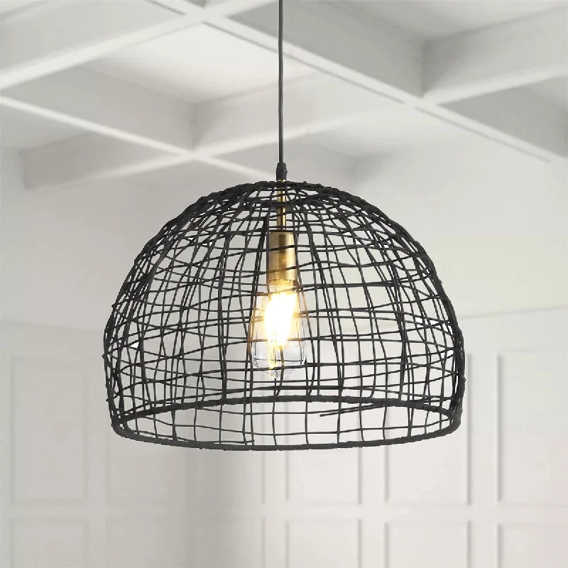 1-Light Rattan Bowl Shade Pendant Lighting - 11.8"D×3.9"W×77.5"H