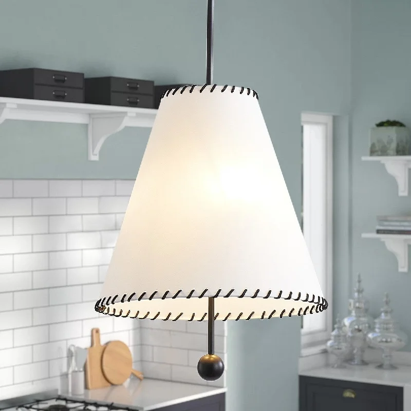 3-Light Off-White Fabric Shade Pendant Lighting - 16.5"D×4.7"W×86.5"H(Adjustable)