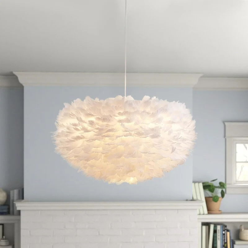 3-Lights Oval Shade with Feather Pendant Lighting - 19.7"D×5.9"W×90.6"H(Adjustable)