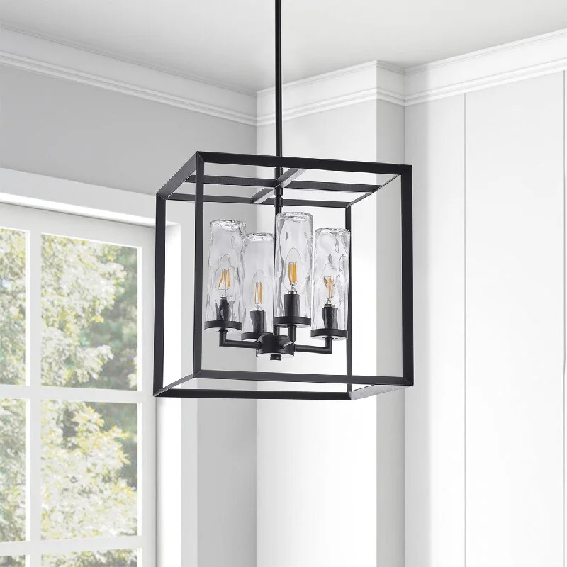 4-Lights Square Metal Frame Pendant Lighting - 13.8"D×4.7"W×61"H (Adjustable)