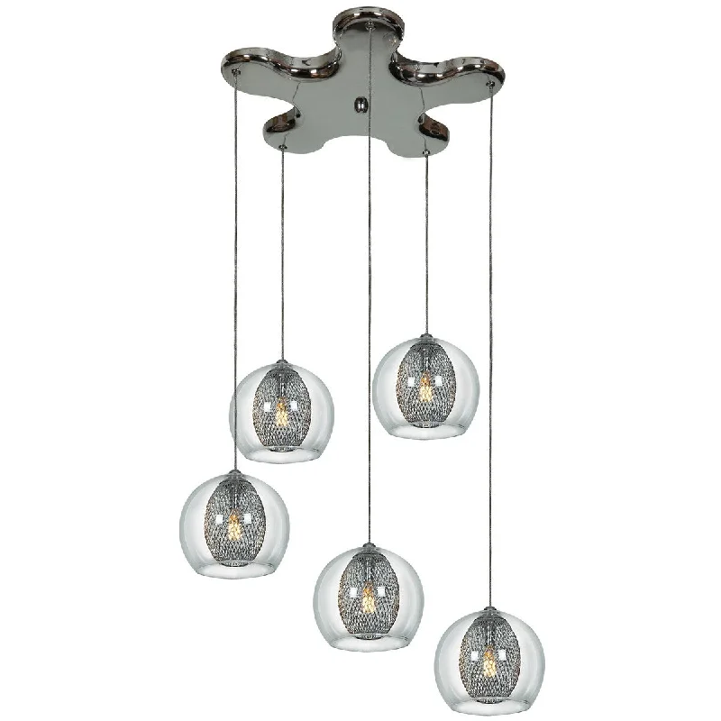 Access Lighting Aeria Metal Foil Clear Glass Pendant Cluster with Pentagon - Chrome