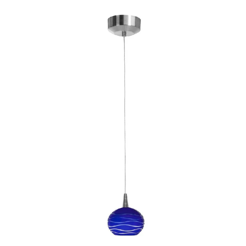 Access Lighting Tungsten LED Steel Pendant with Blue Lined Sphere Etched Shade