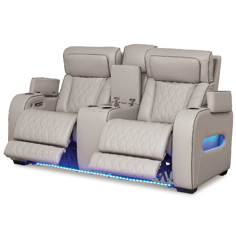 Boyington Triple Power Leather Reclining Loveseat with Console and Massage