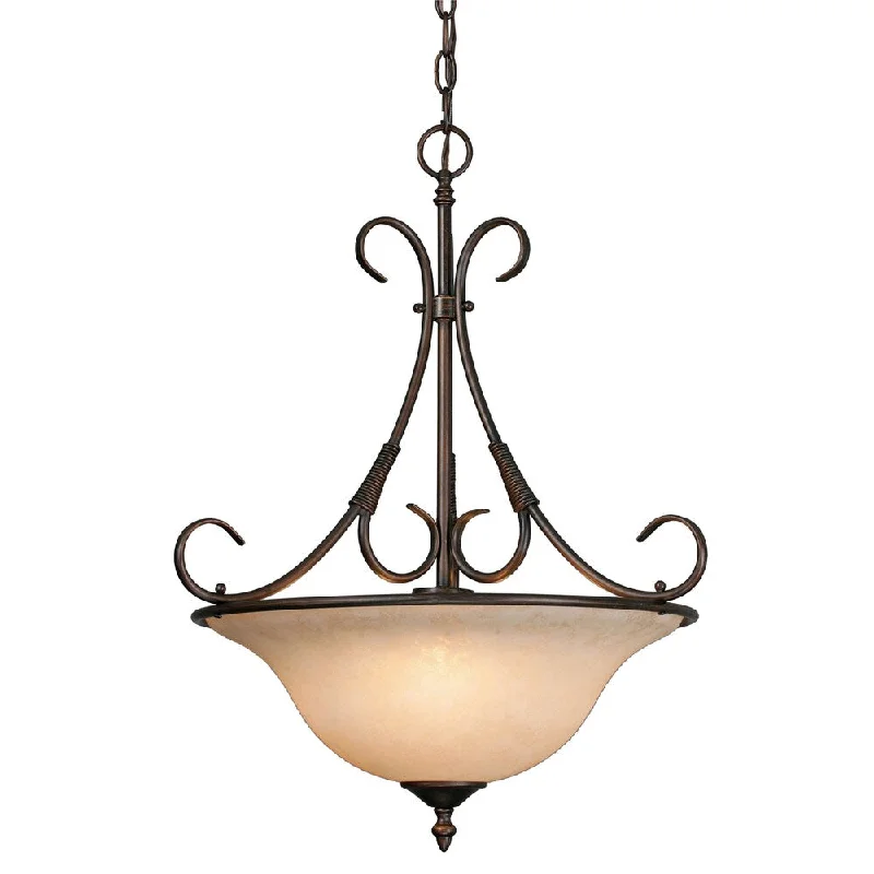 Golden Lighting #8606-3P RBZ-TEA Homestead Rubbed-bronze-finished Steel and Tea-stone Glass 3-light Pendant