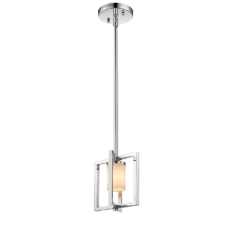 Golden Lighting Baxley Chrome Mini Pendant With Cased Opal Glass - Pewter