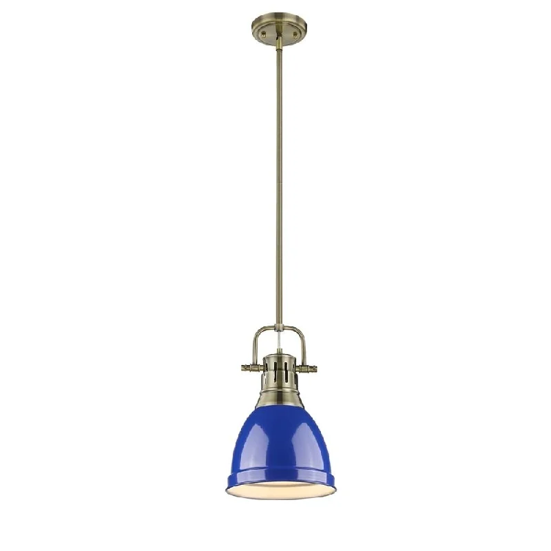 Golden Lighting Duncan Aged Brass Blue Shade Small Pendant