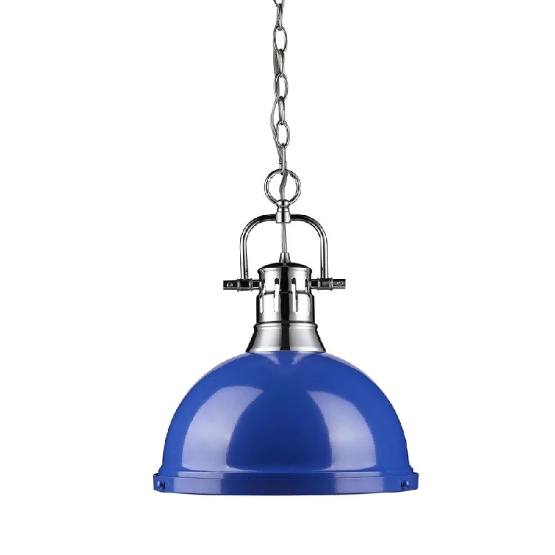 Golden Lighting Duncan Chrome and Blue Steel Single Light Pendant with Chain