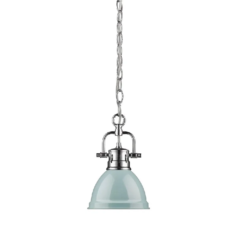 Golden Lighting Duncan Chrome Metal and Seafoam Shade Mini Pendant