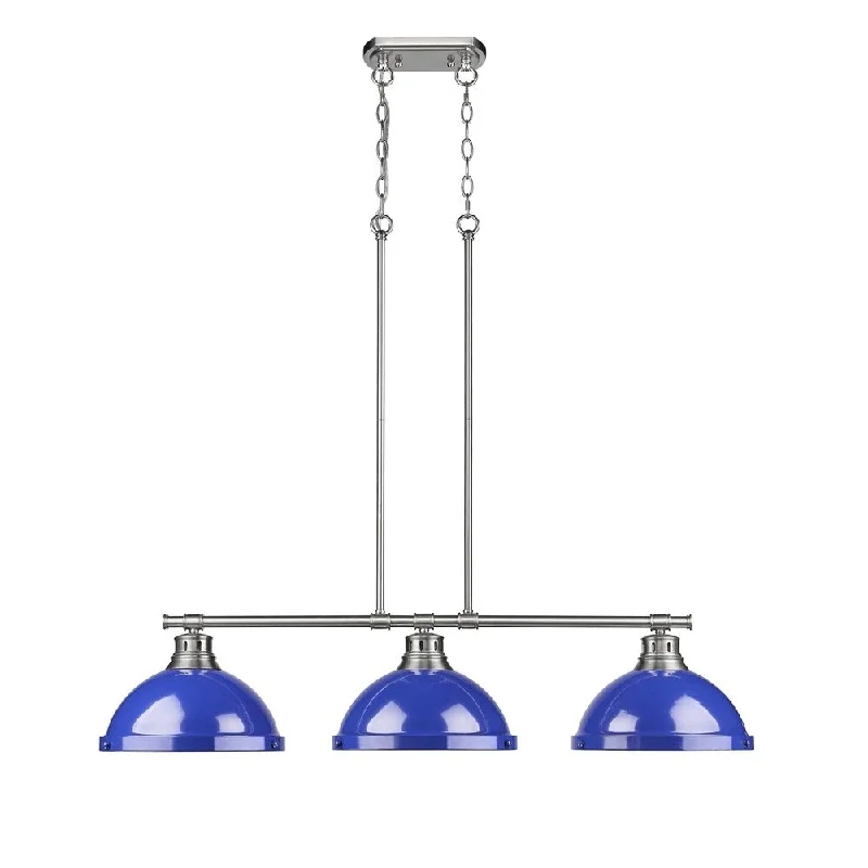 Golden Lighting 'Duncan' Pewter 3-light Linear Pendant with Blue Shades