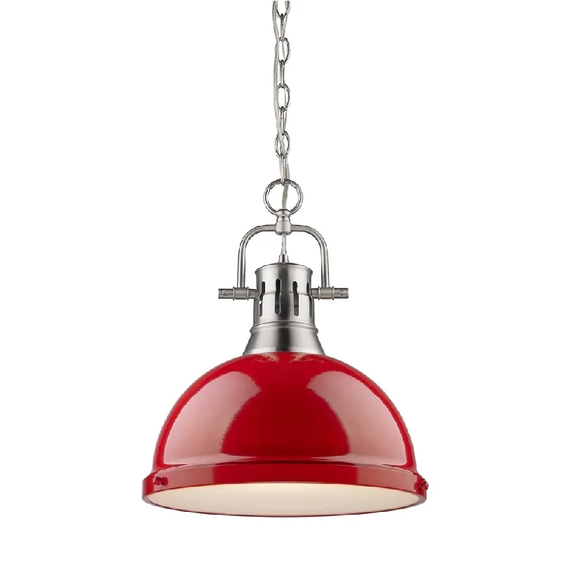 Golden Lighting Duncan Pewter Red Shade Chained 1-light Pendant