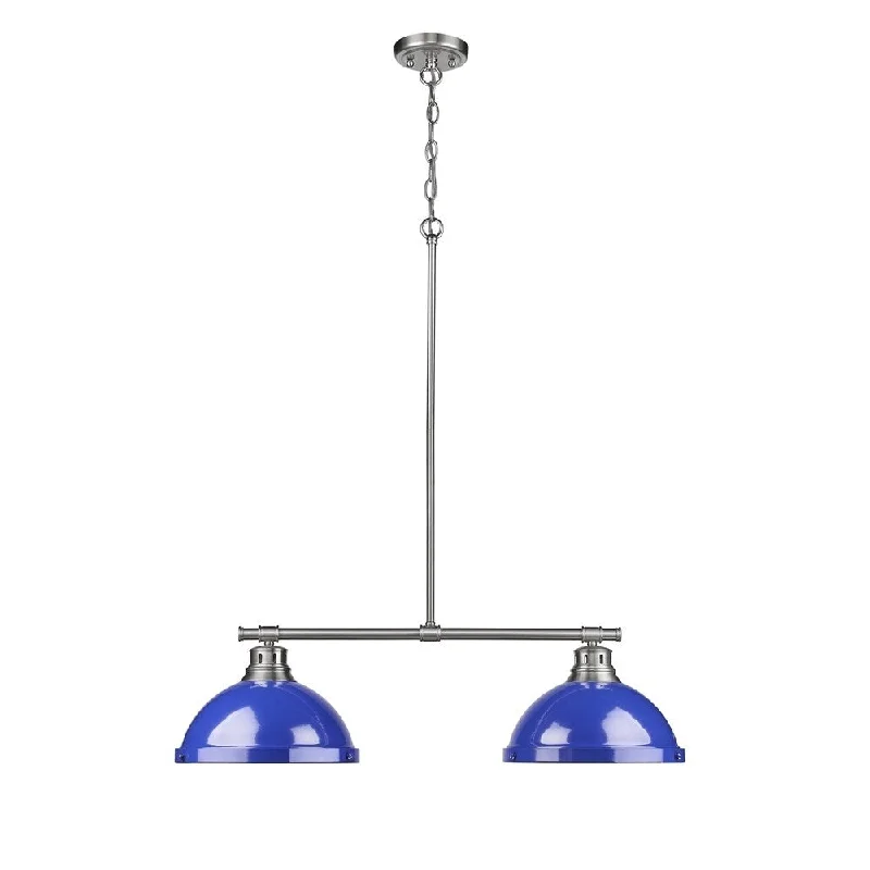 Golden Lighting Duncan Pewter Steel 2-light Linear Pendant With Blue Shades