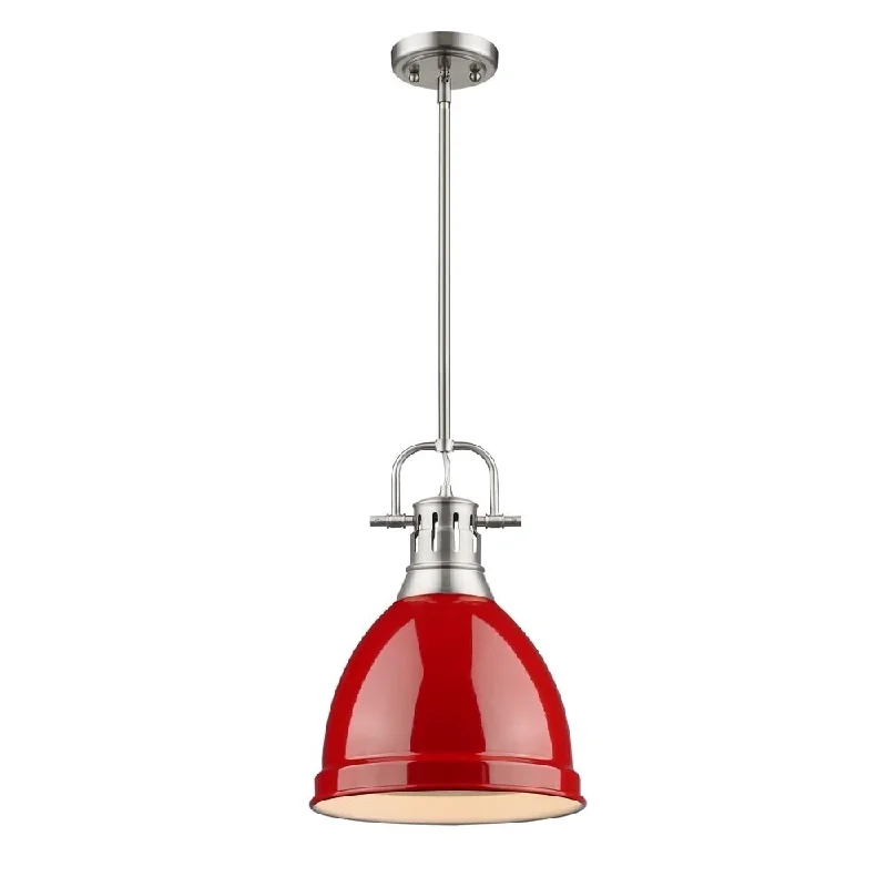 Golden LIghting Duncan Steel Small Pendant with Pewter Rod and Red Shade