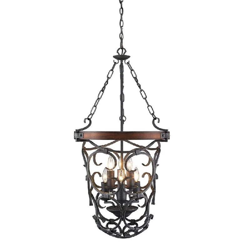 Golden Lighting Madera Black Iron 2-tier 6-light Pendant Light