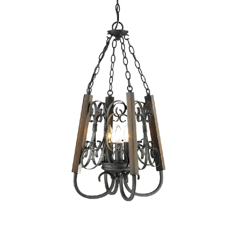 Golden Lighting Moreno Bronze Metal and Wood 3-light Pendant - luxe gold