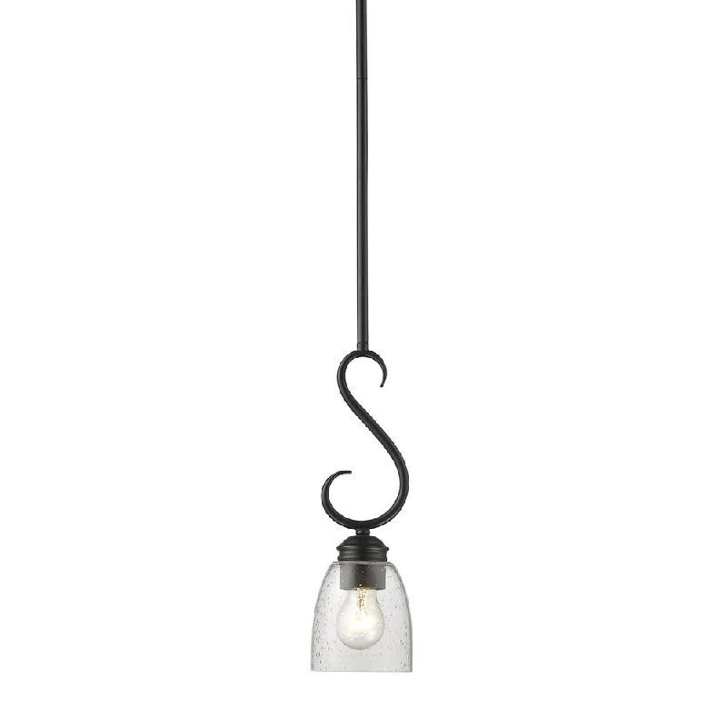 Golden Lighting Parrish Black Steel Mini Pendant Fixture with Seeded Glass Shade