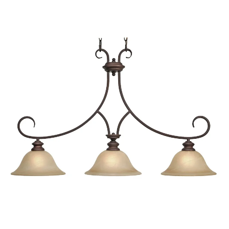 Golden Lighting Rubbed Bronze Marbled Glass 3-light Landcaster Linear Pendant