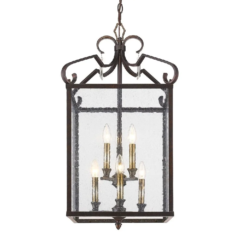 Golden Lighting Valencia 2-tier 6-light Fired Bronze Pendant With Seeded Glass