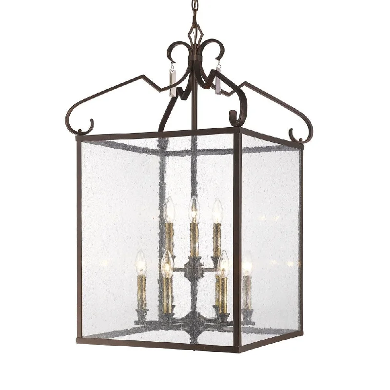 Golden Lighting Valencia Fired Bronze Steel Seeded Glass 2-tier 9-light Pendant