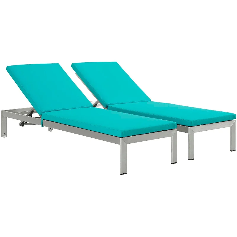 Modway Shore Set of 2 Outdoor Patio Aluminum Chaise with Cushions - EEI-2737