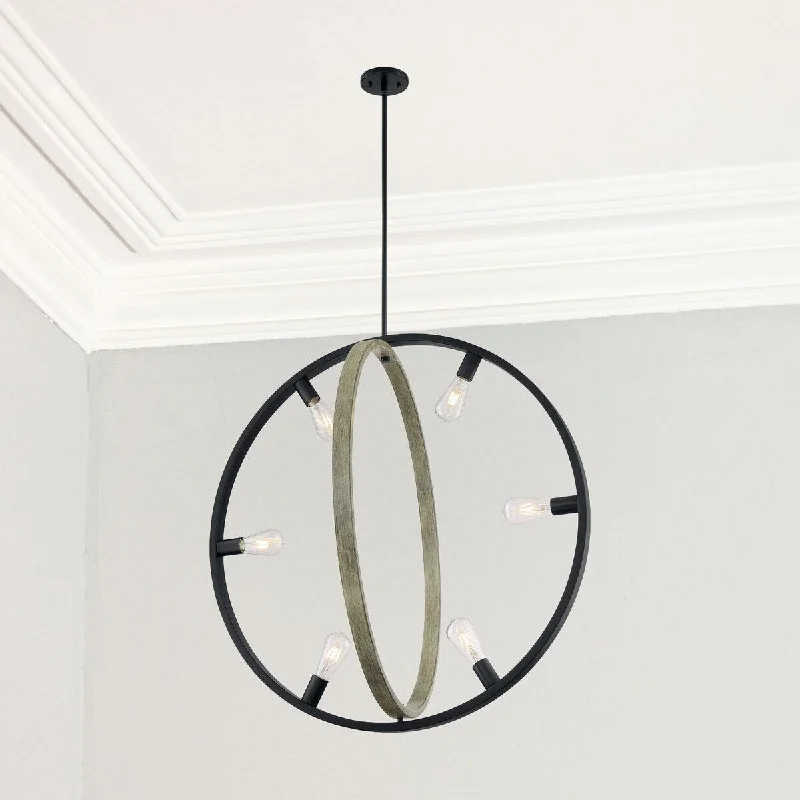 Nova Lighting Six Light Pendant Augusta Black / Wood - Exact Size