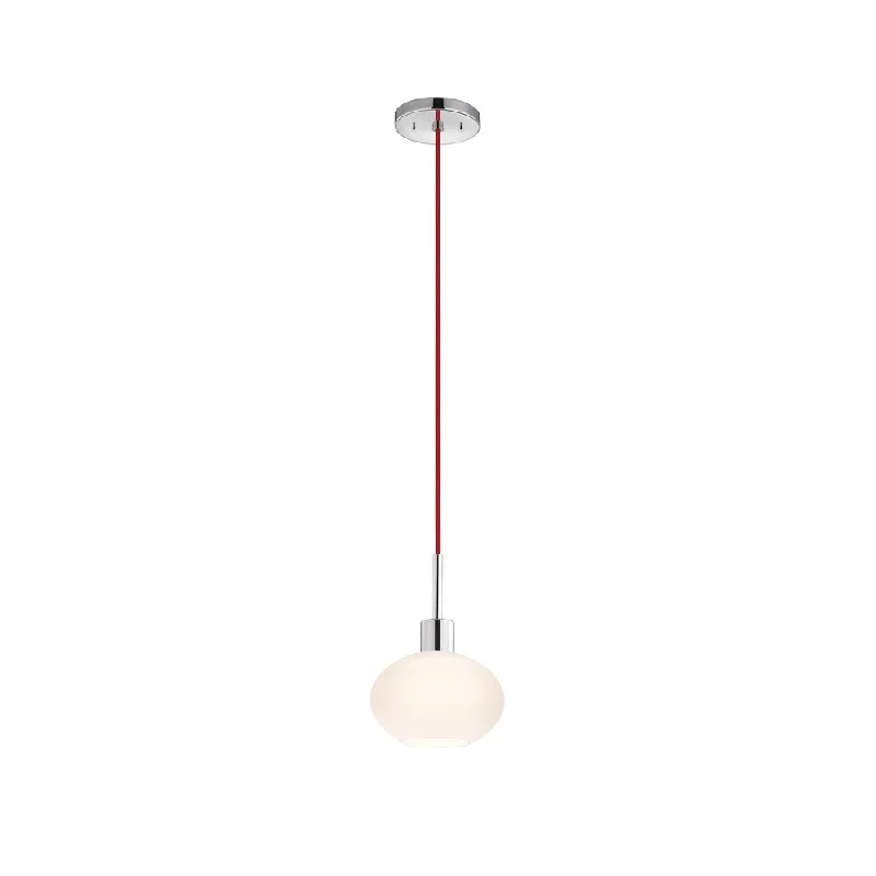 Sonneman Lighting Glass Pendants - Polished Chrome Demi Oval Pendant with Red Cord