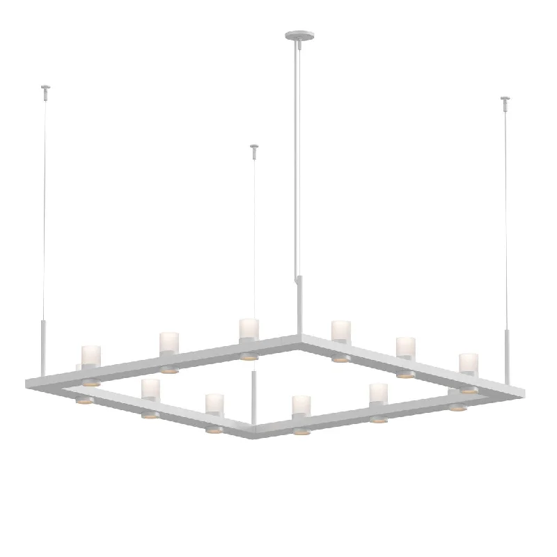 Sonneman Lighting Intervals Satin White 4-inch LED Square Pendant, Clear Etched Cylinder Shade