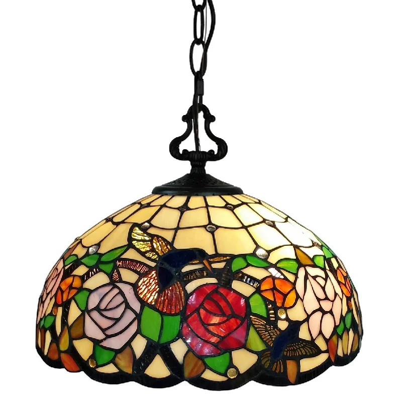 Tiffany Style Hanging Pendant Lamp 16" Wide Stained Glass Shade Game Room Ceiling Fixture AM019HL16B Amora Lighting