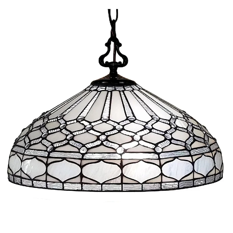 Tiffany Style Hanging Pendant Lamp 18" Wide Stained Glass White Game Living Dining Room Gift AM221HL18B Amora Lighting