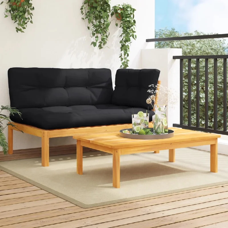 2 Piece Patio Pallet Sofa Set with Cushions Solid Wood Acacia