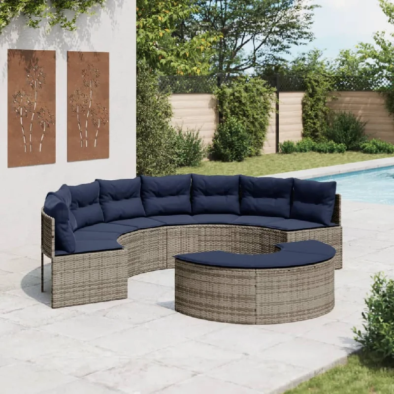 2 Piece Patio Sofa Set Half-Round Gray Poly Rattan