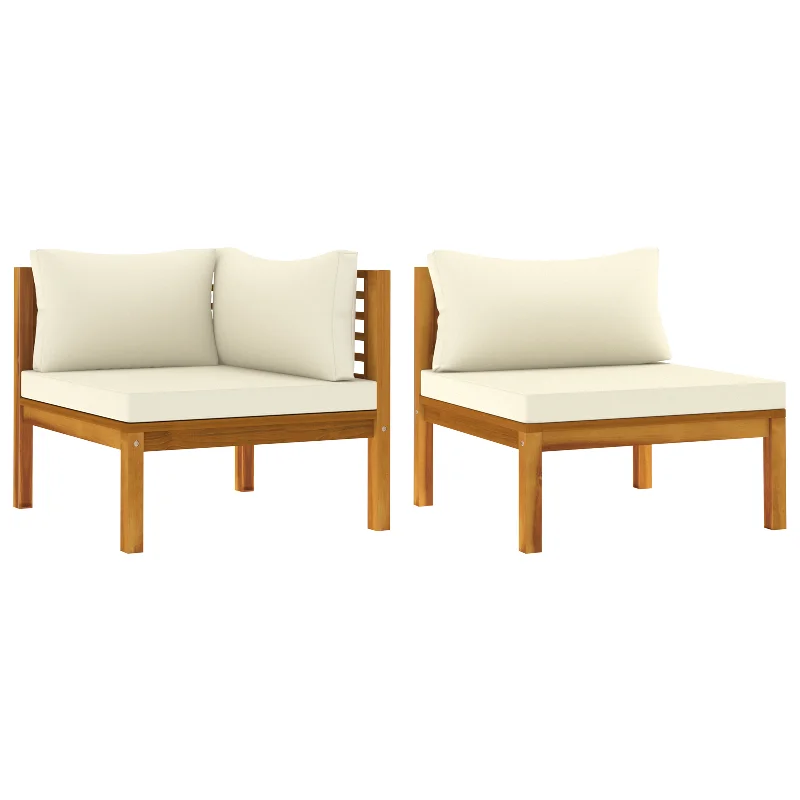 2 Piece Sofa Set with Cream White Cushions Solid Acacia Wood