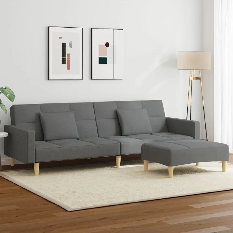 2-Seater Sofa Bed with Footstool Dark Gray Fabric