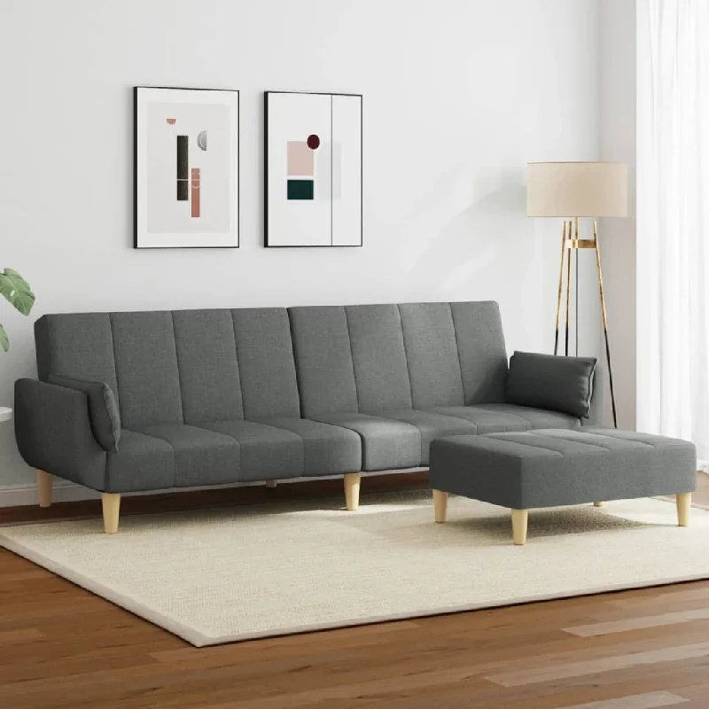 2-Seater Sofa Bed with Footstool Dark Gray Fabric