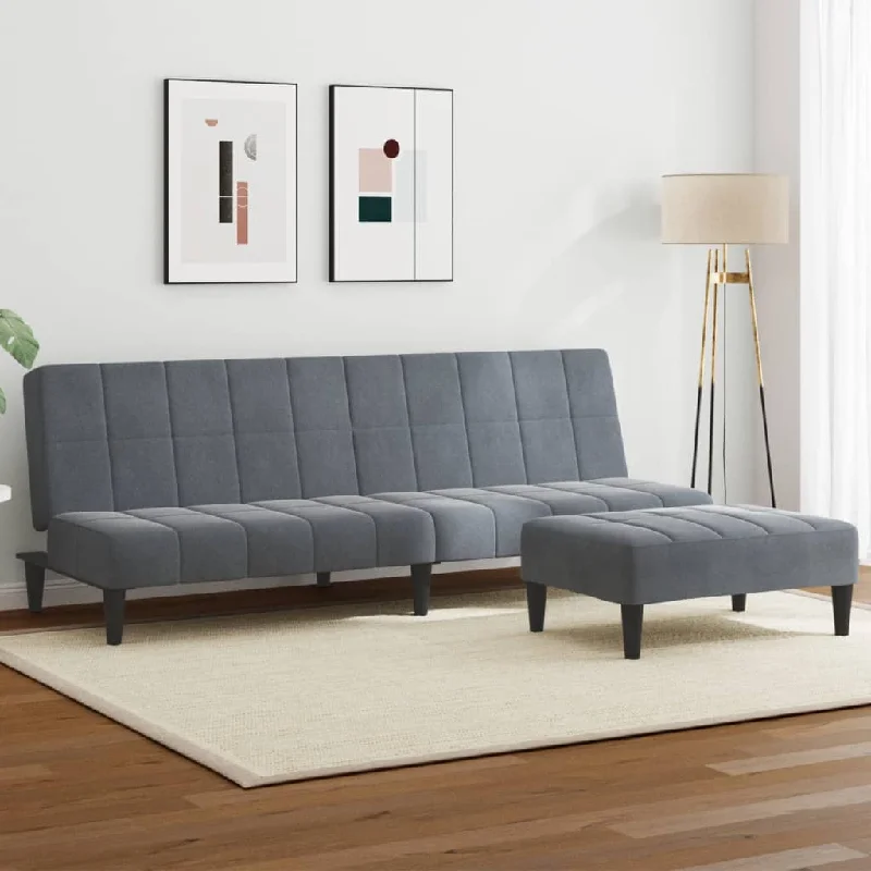 2-Seater Sofa Bed with Footstool Dark Gray Velvet