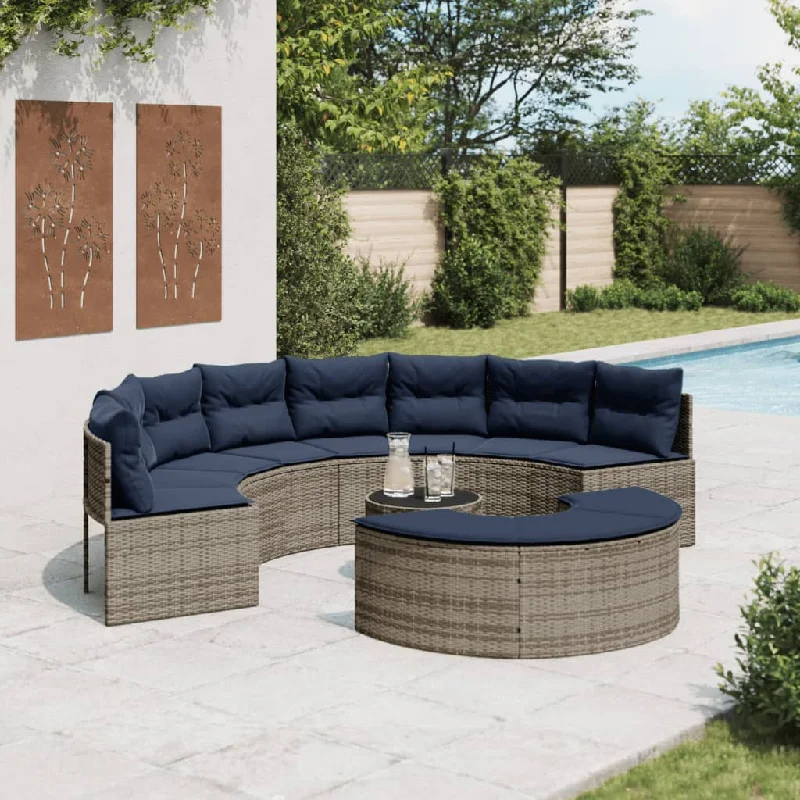 3 Piece Patio Sofa Set Half-Round Gray Poly Rattan