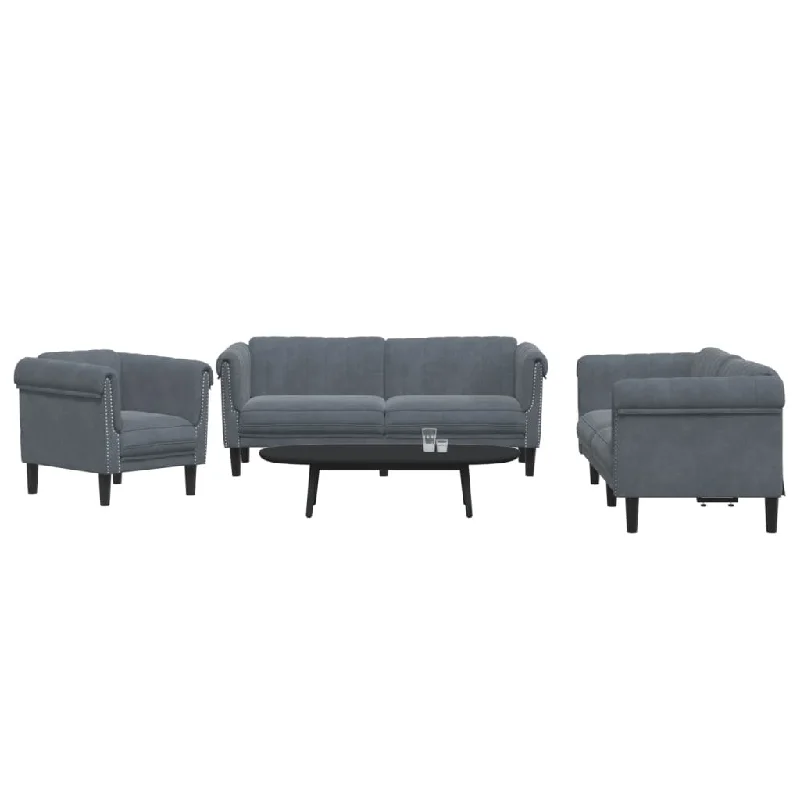 3 Piece Sofa Set Dark Gray Velvet