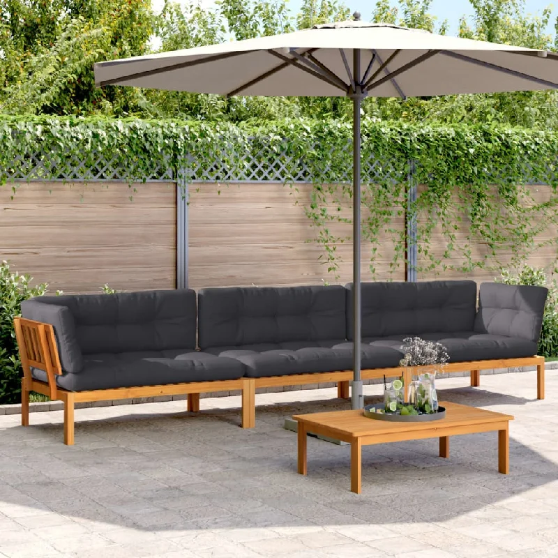 4 Piece Patio Pallet Sofa Set with Cushions Solid Wood Acacia