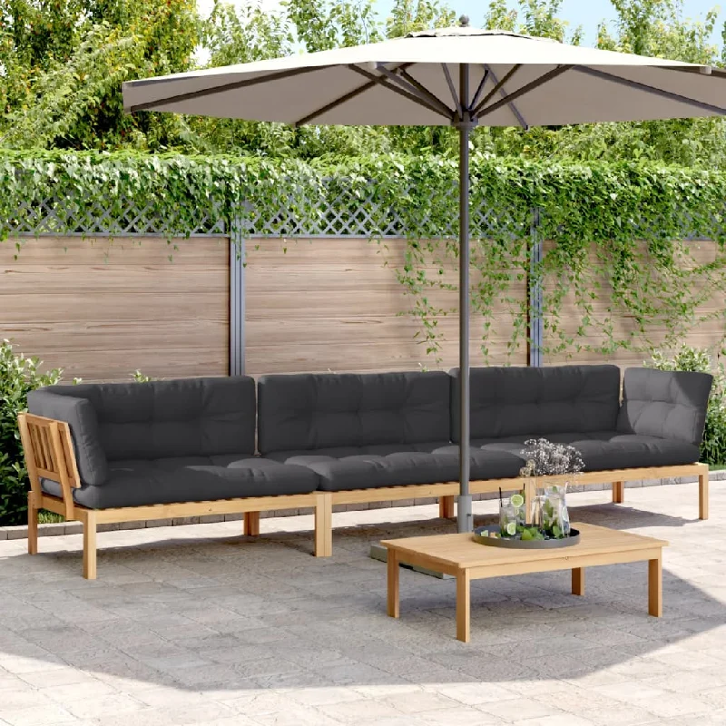 4 Piece Patio Pallet Sofa Set with Cushions Solid Wood Acacia