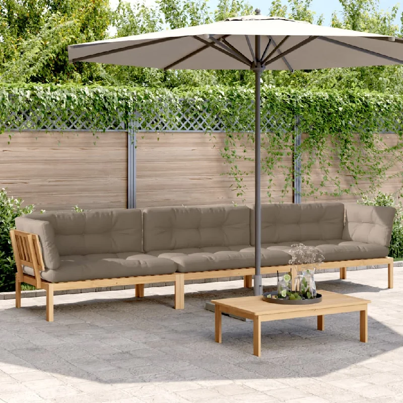 4 Piece Patio Pallet Sofa Set with Cushions Solid Wood Acacia