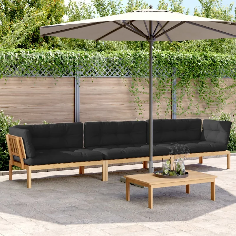 4 Piece Patio Pallet Sofa Set with Cushions Solid Wood Acacia