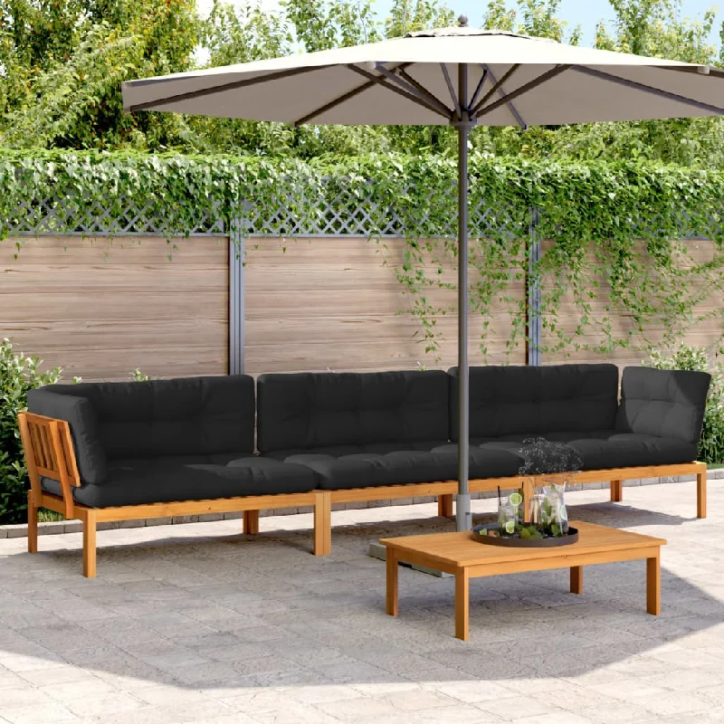 4 Piece Patio Pallet Sofa Set with Cushions Solid Wood Acacia