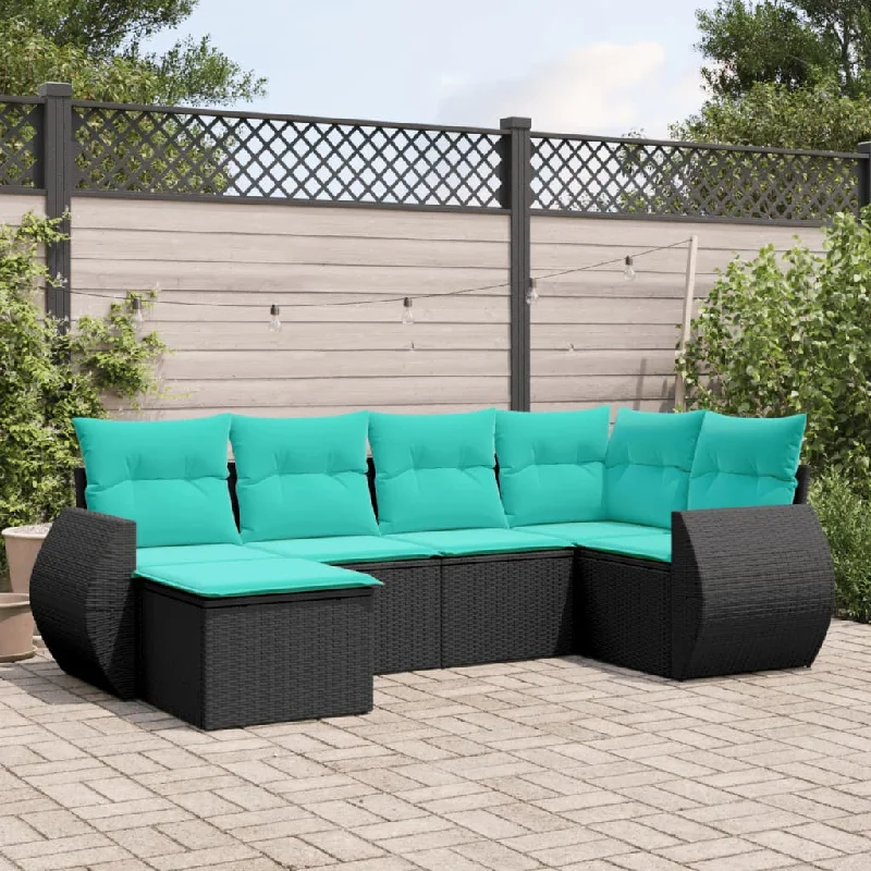 6 Piece Patio Sofa Set with Cushions Black Poly Rattan