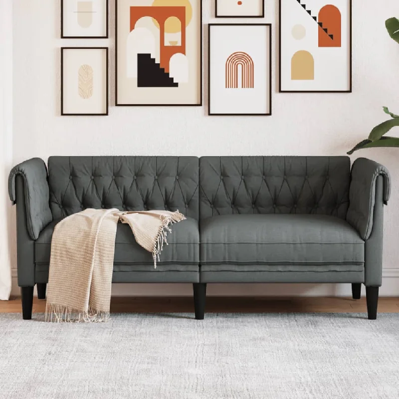 Chesterfield Sofa 2-Seater Dark Gray Fabric