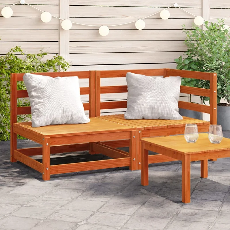 Patio Sofa 2-Seater Wax Brown Solid Wood Pine