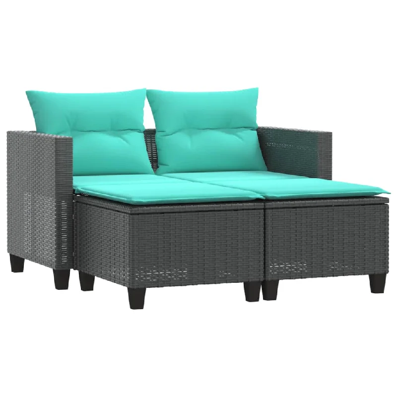 Patio Sofa 2-Seater with Stools Outdoor Poly Rattan Brown/Gray/Black