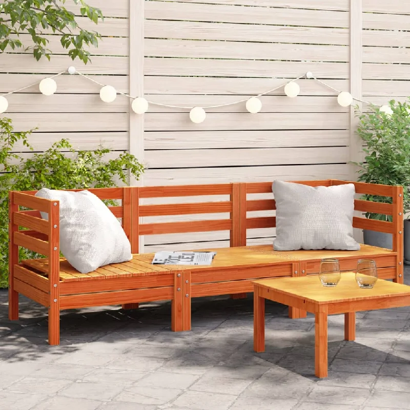 Patio Sofa 3-Seater Wax Brown Solid Wood Pine